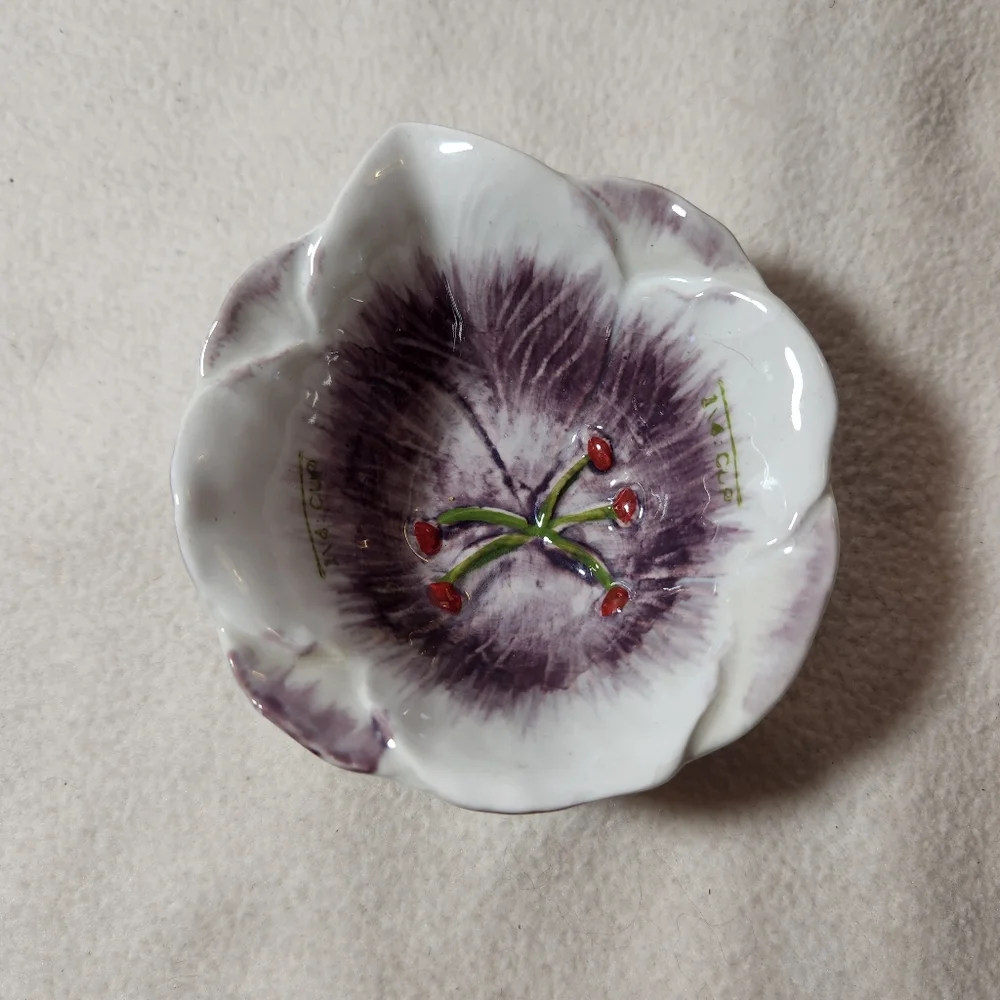 Pier 1 Purple & White Flower Shaped Melted Butter No Handle Pitcher Dish